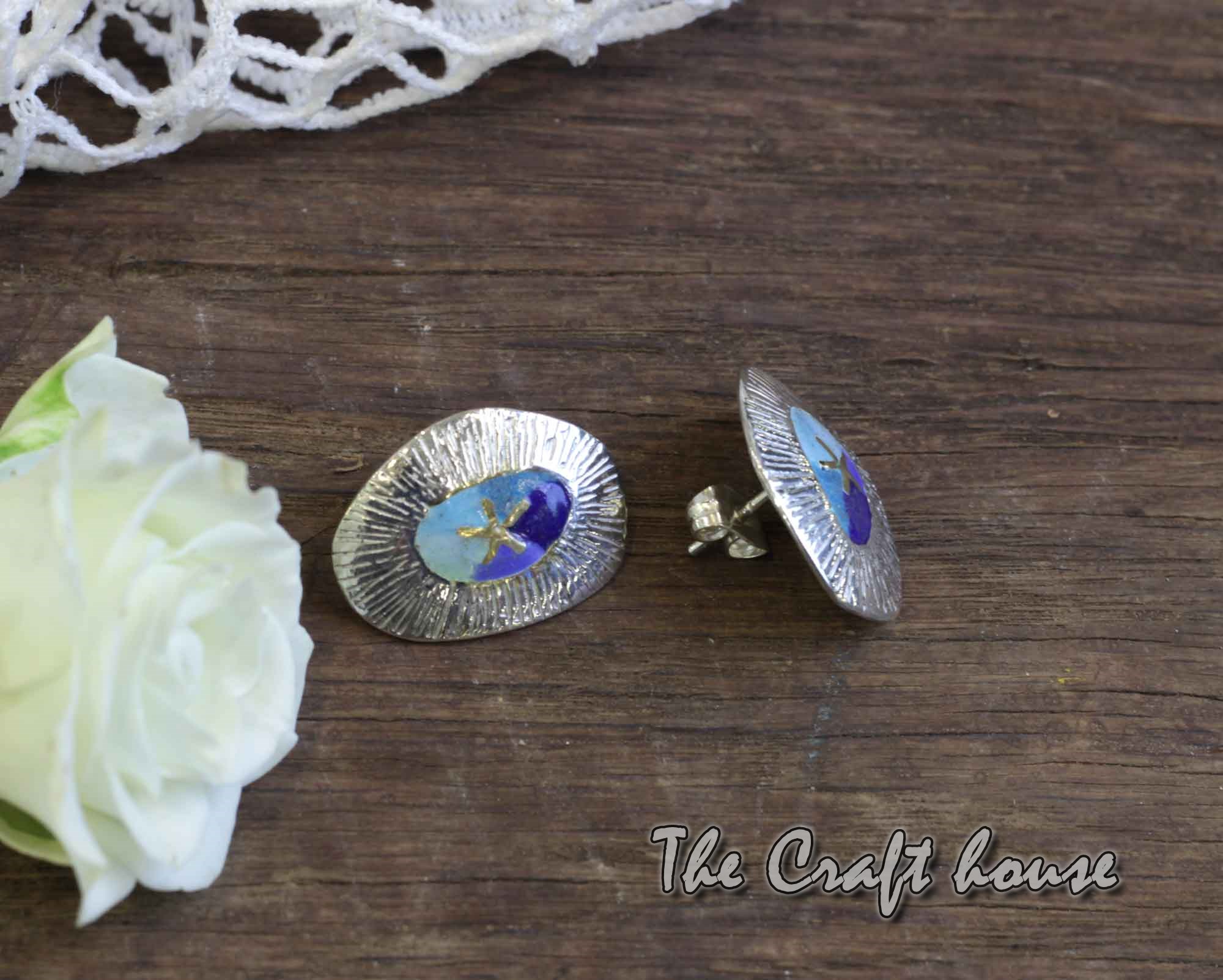 Silver earrings with enamel & gold-plating