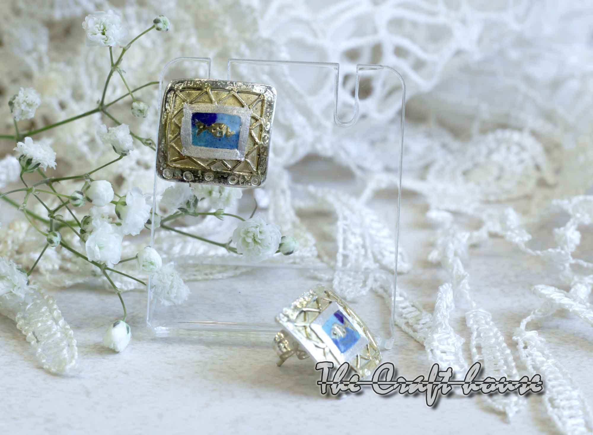 Silver earrings with enamel & gold-plating