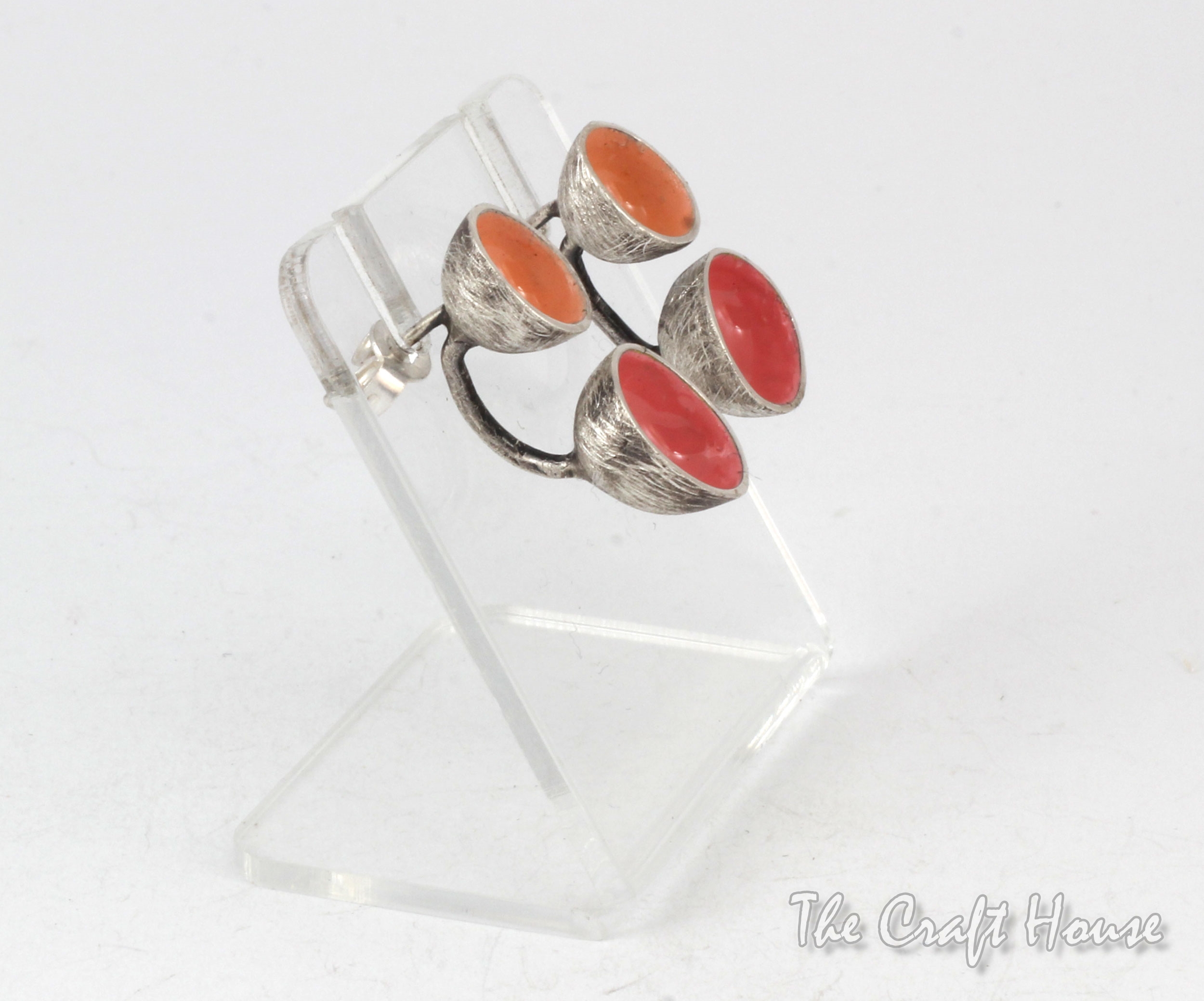 Silver earrings with pink enamel