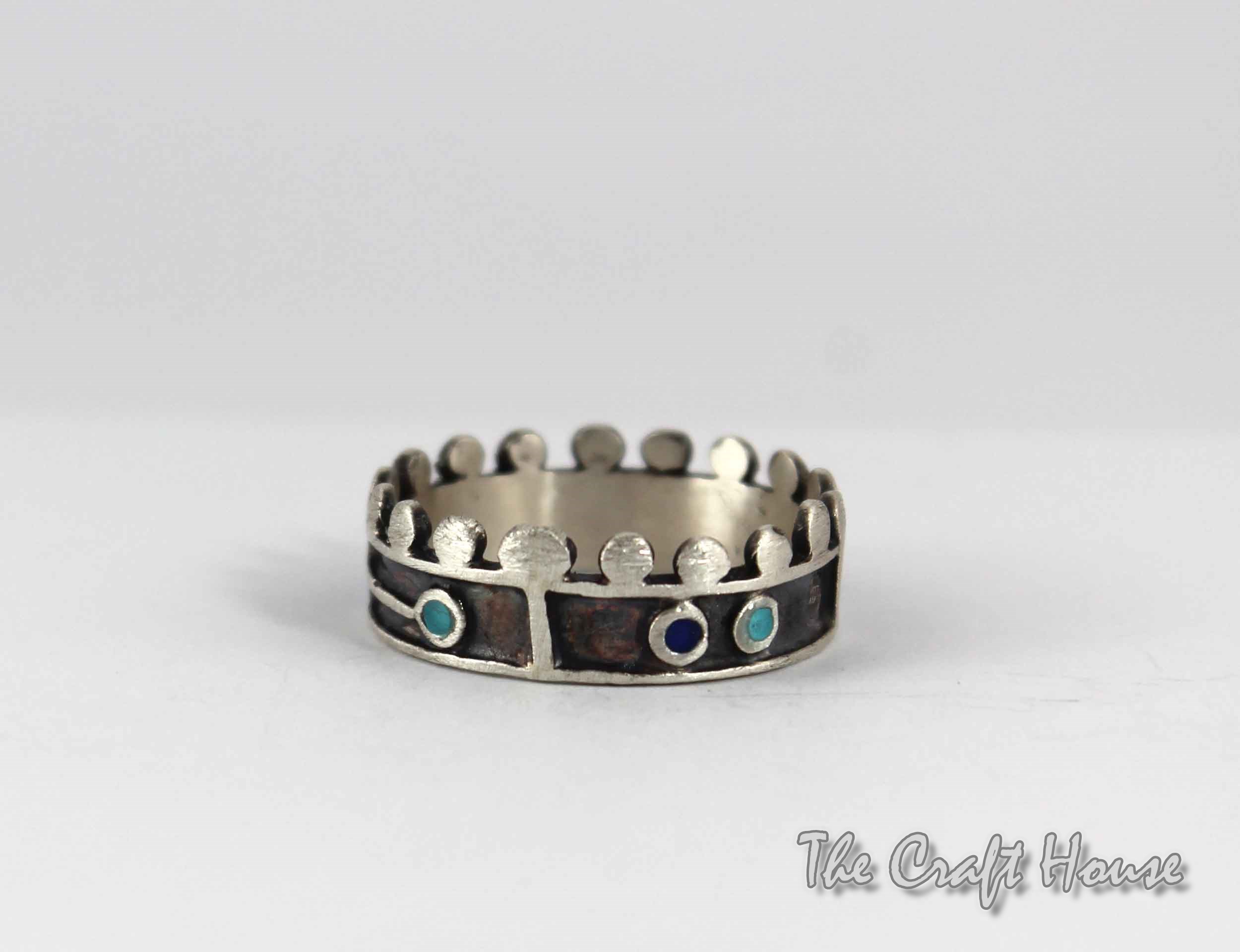 Silver ring with blue enamel