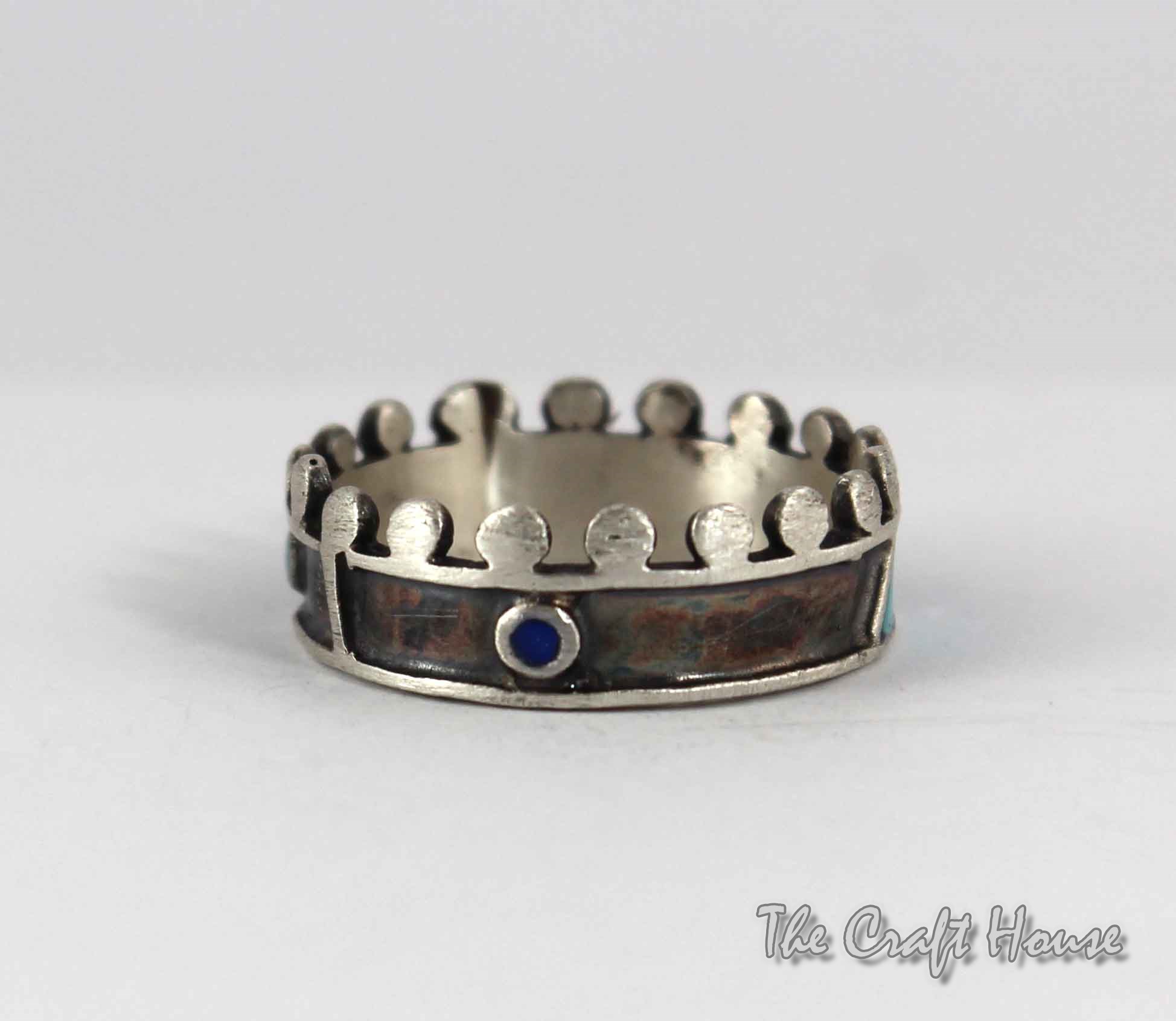 Silver ring with blue enamel