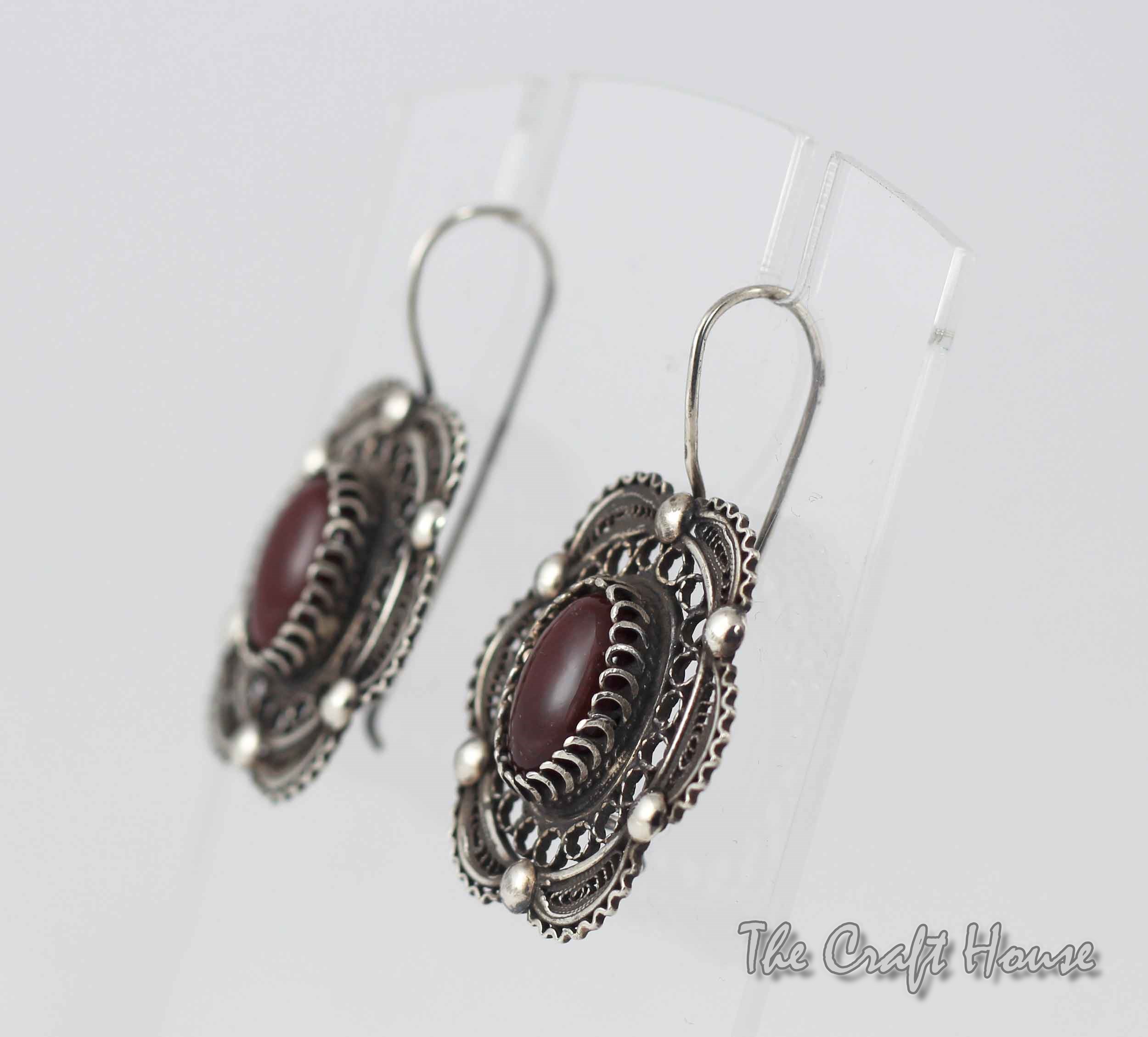 Silver filigree earrings with Jasper