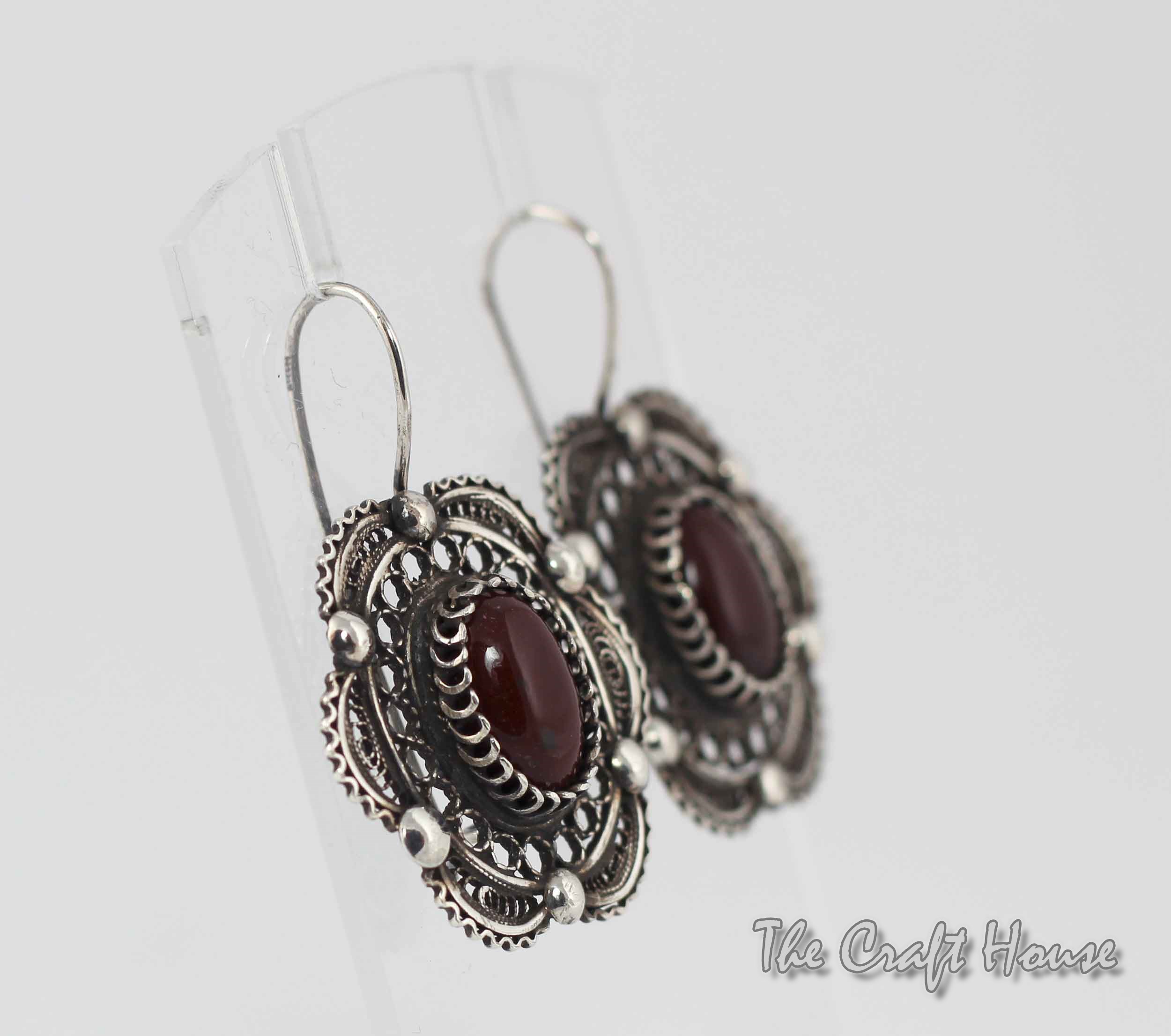 Silver filigree earrings with Jasper