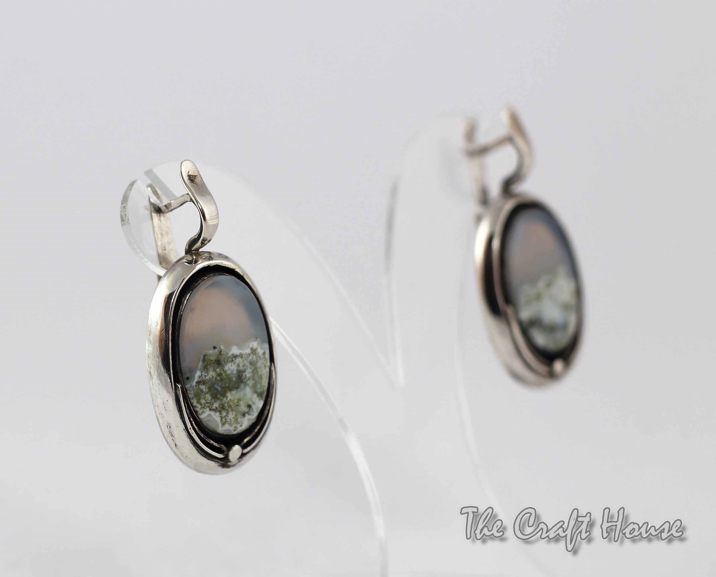 Silver earrings with Landscape Agate