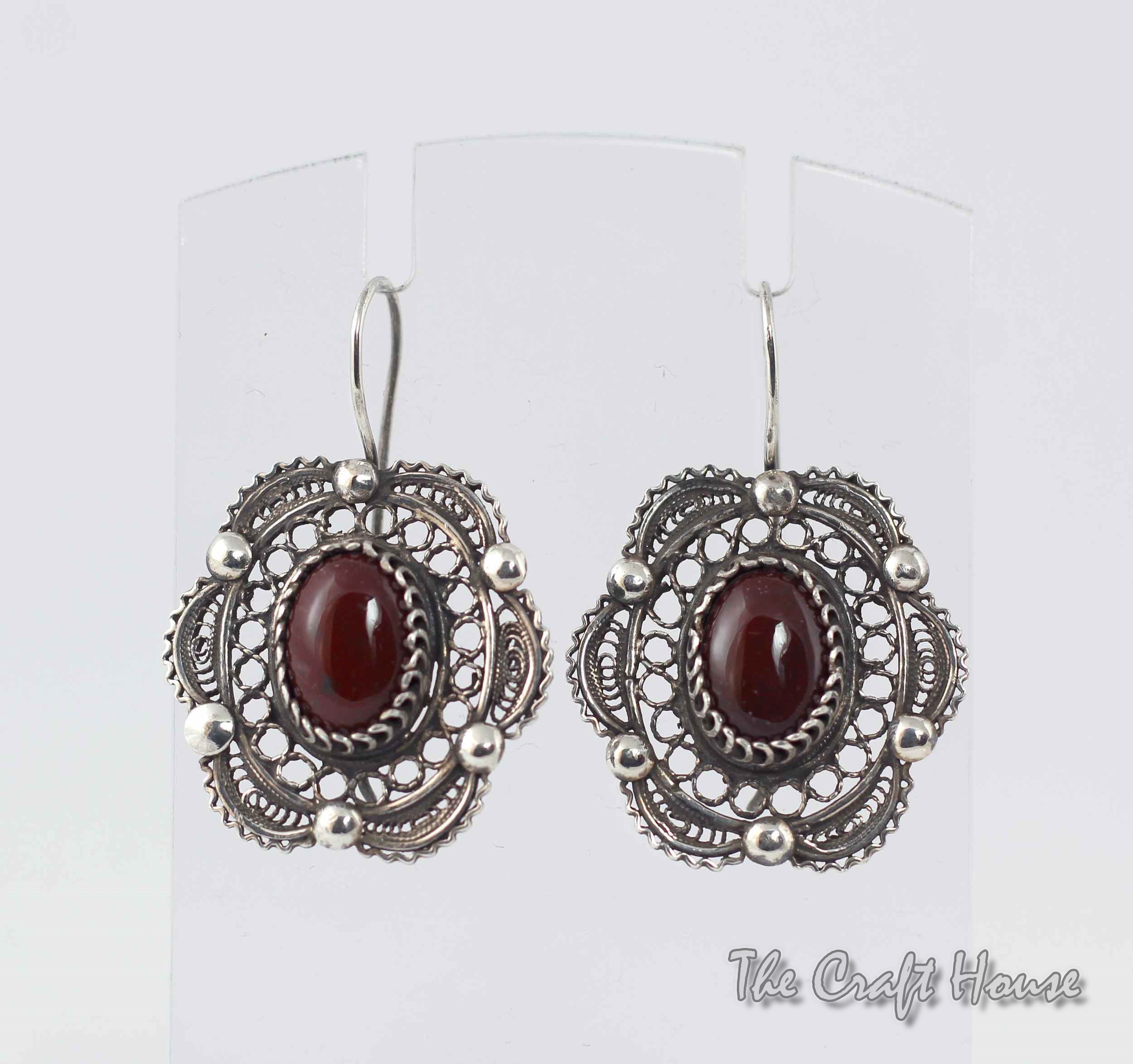 Silver filigree earrings with Jasper