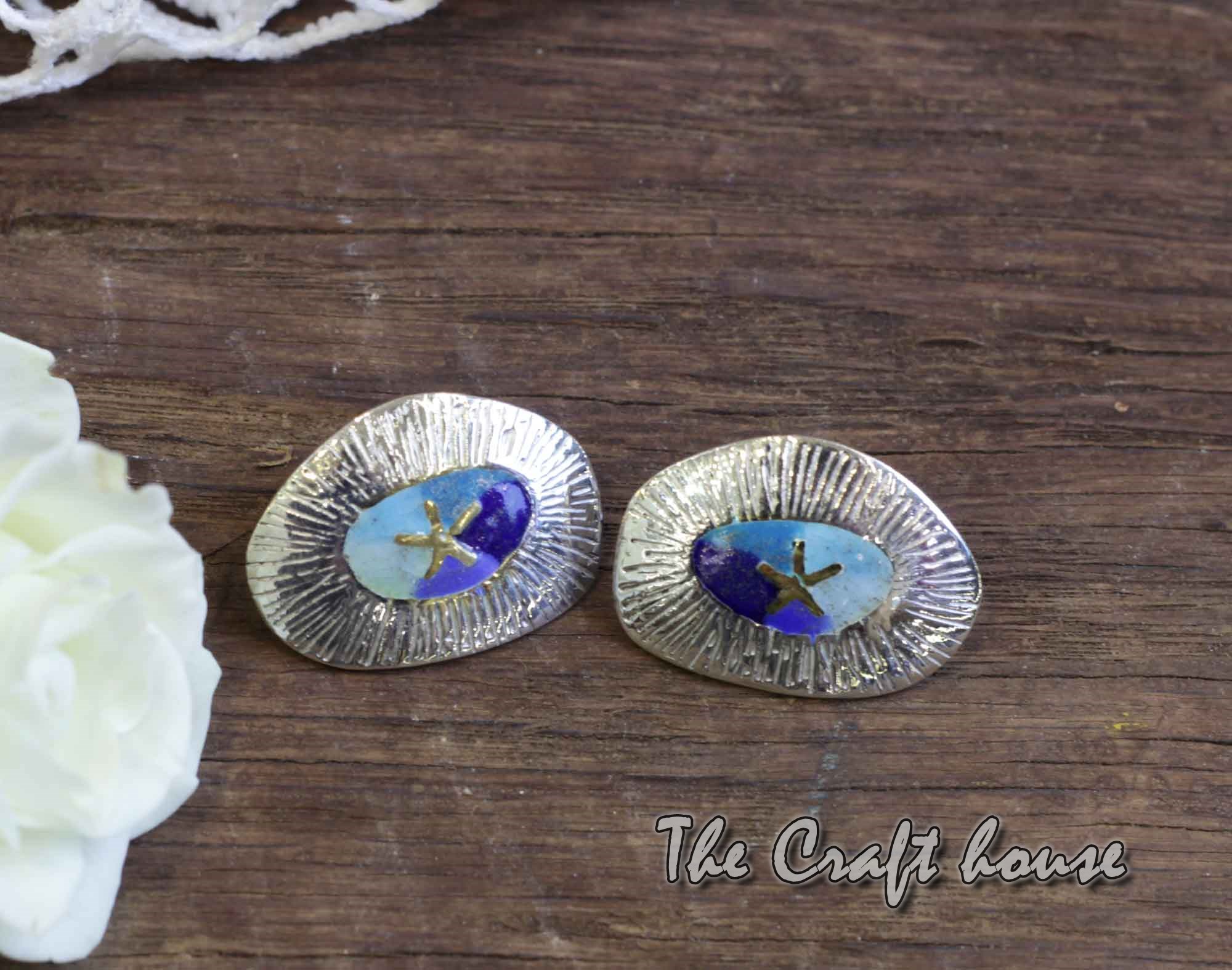 Silver earrings with enamel & gold-plating